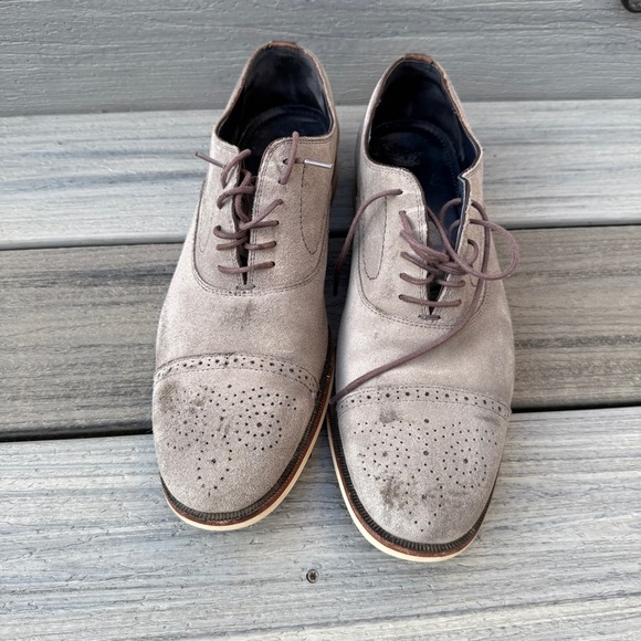 Johnston & Murphy Oxford Saddle Dress Shoes 10M - Gray Suede Leather - Picture 15 of 17